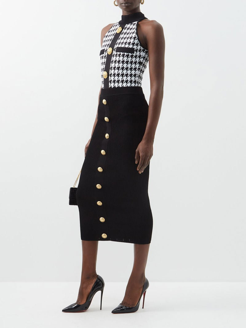 Buttoned Houndstooth Bodysuit