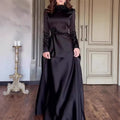Pure Color Long Sleeve Fitted Lace Retro Elegant Dress Gown