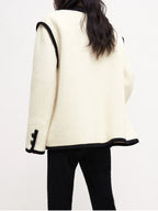 Vintage Coats For Women V Neck Long Sleeve Patchwork Single Breasted Casual Coat Female Fashion Clothing
