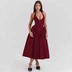 New fashion deep V-neck sexy fitted halter backless elegant lady high-end sense dress