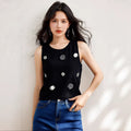 Sophisticated Embellished Beaded and Rhinestone Sweet 3D Floral Decorative Fitted Short Knit Vest for Petite Women