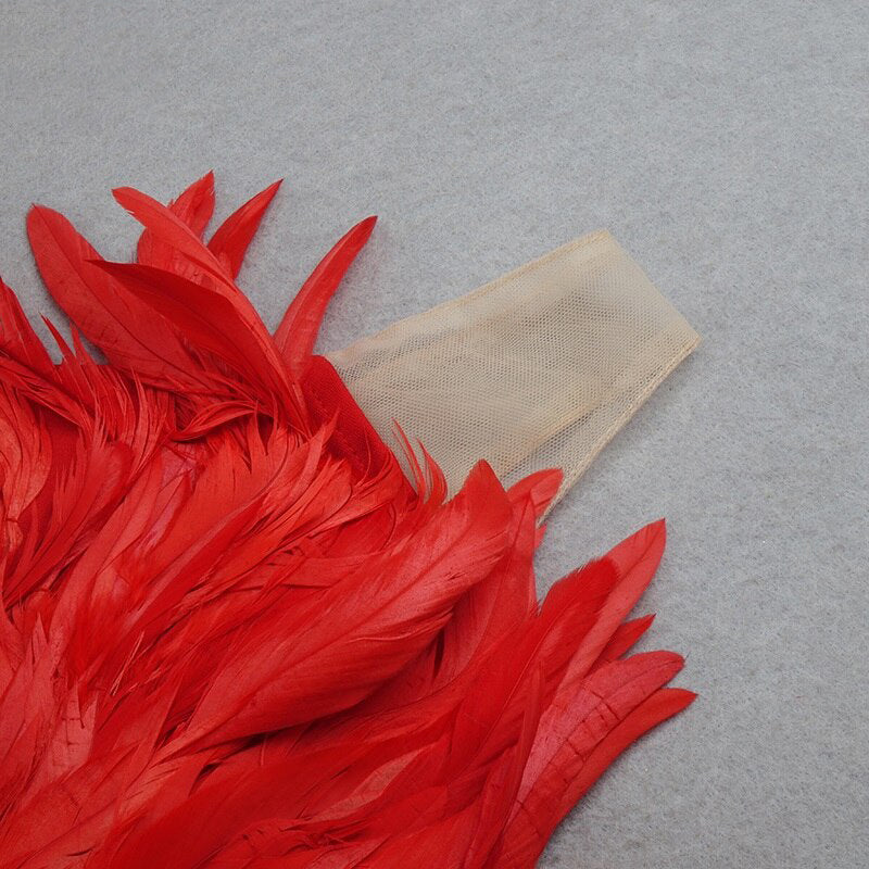 Stylish High Waist Feather Design Red Sequins Dress Sexy One Shoulder Diagonal Collar Celebrity Party Club Dress