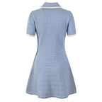 New Arrive Knitted Women Mini Dress Turn-Down Collor Short Sleeve Single Breasted Lady Dress