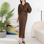 OFF high quality solid designer v-neck office work ladies maxi dresses for women new in zevity batwing sleeve elegant party robe
