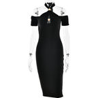 Summer Charming Halter Fitted Dress Sexy Backless Sleeveless Bodycon Long Dress for Women