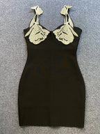 Sexy Patchwork Diamonds Dress For Women Square Collar Sleeveless High Waist Designer Mini Dresses Female Fashion