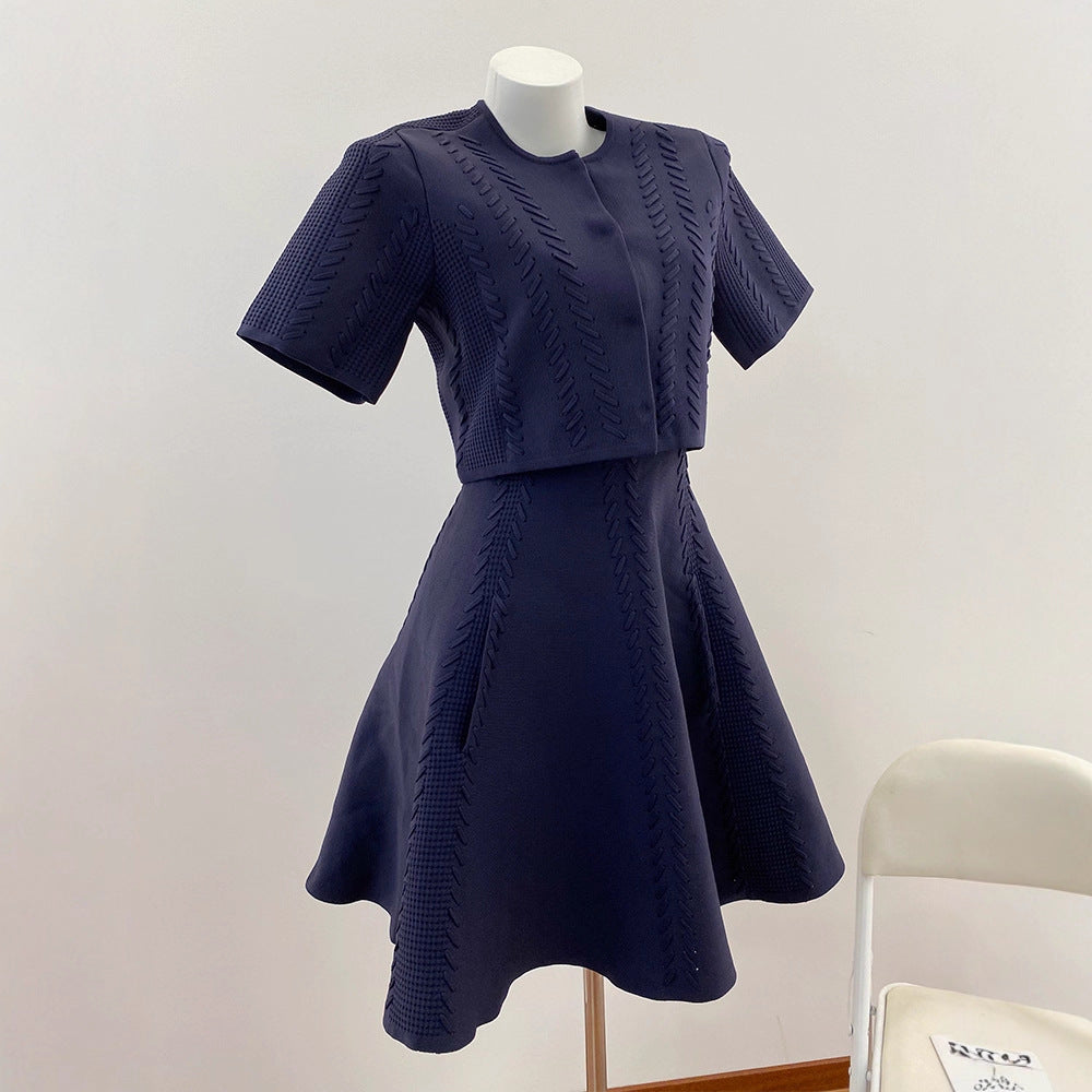 Belted Vintage Design Strap Dress + Short Sleeve Cardigan