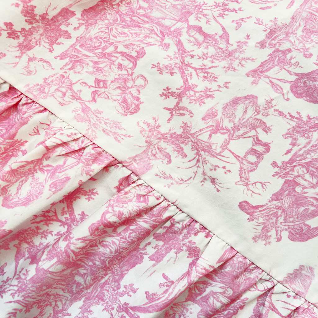 French Toile de Jouy Premium Cotton Apron with Embroidered Royal Emblem