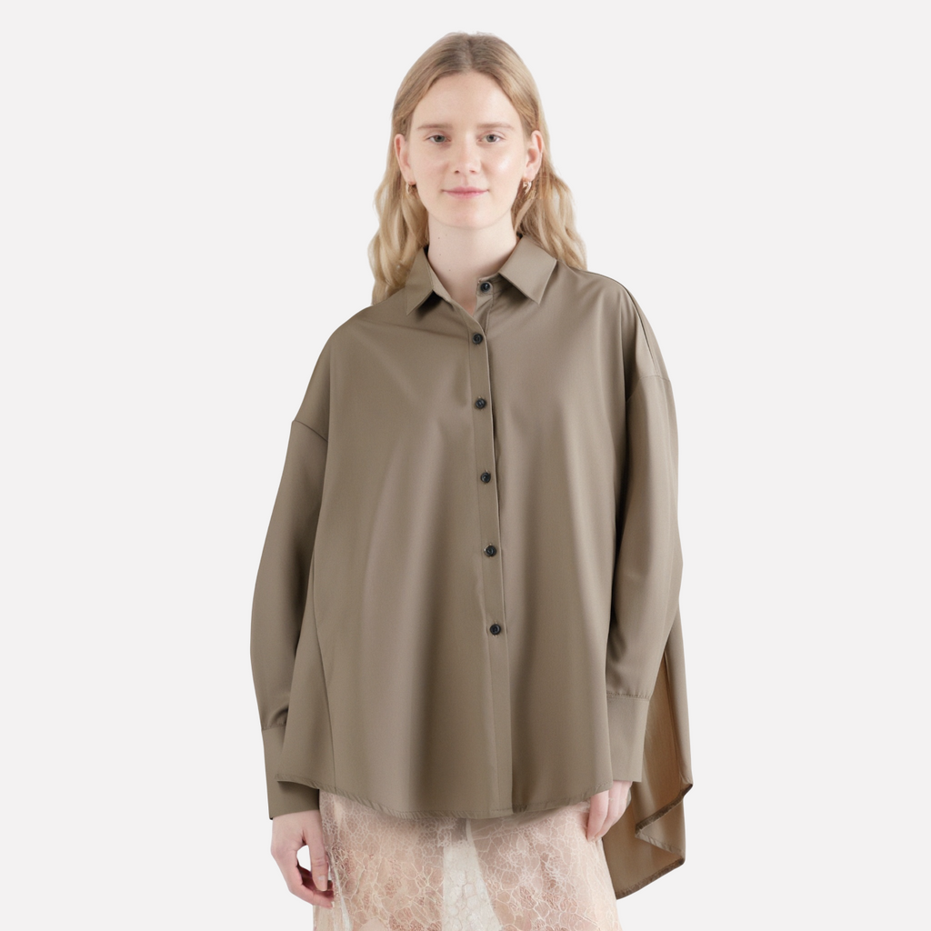 Simple silhouette temperament irregular long-sleeved shirt women's spring new casual single-breasted lapel shirt