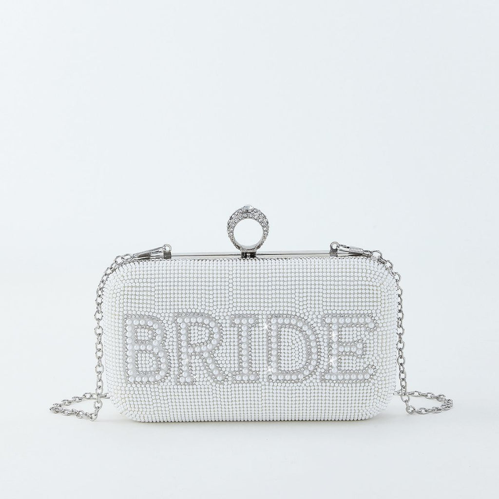 I Do Letter Evening Bags For Women Bridal Clutches Pearl Beading Wedding Party Purse Trendy Designer Chain Shoulder Handbag