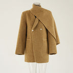 Autumn and winter niche high-end shawl design texture woolen short coat women's retro loose minimalist patchwork jacket new