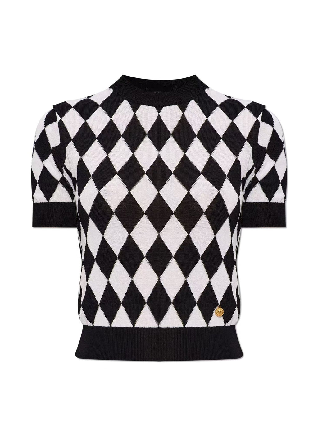 High quality short sleeved niche knitwear women's new diamond grid age reducing shirt top