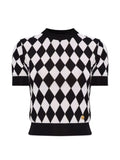 High quality short sleeved niche knitwear women's new diamond grid age reducing shirt top