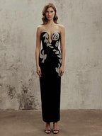 Women Summer Sexy Strapless Backless Sequin Split Black Maxi Long Bodycon Bandage Dress 2023 Elegant Evening Party Club Dresses