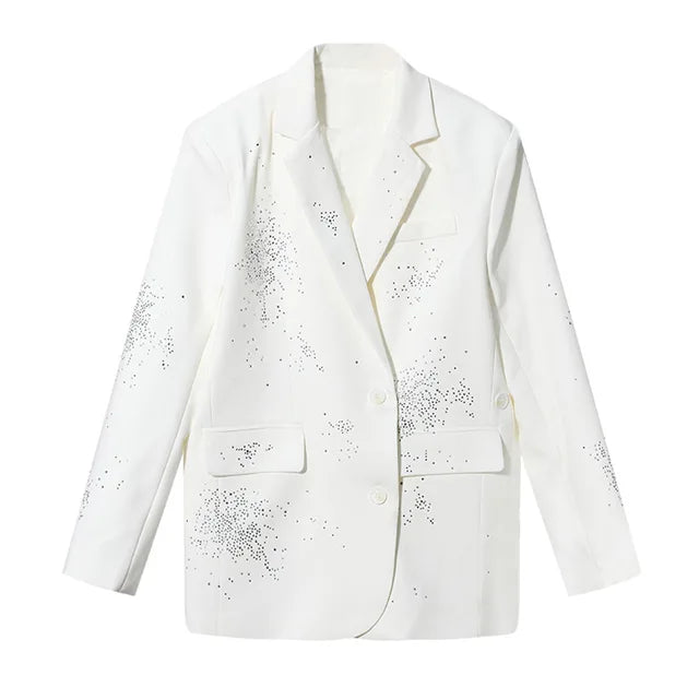 Fashion Women's Blazer Notched Collar Single Breasted Rhinestone Irregular Loose Solid Suit Jackets Autumn New