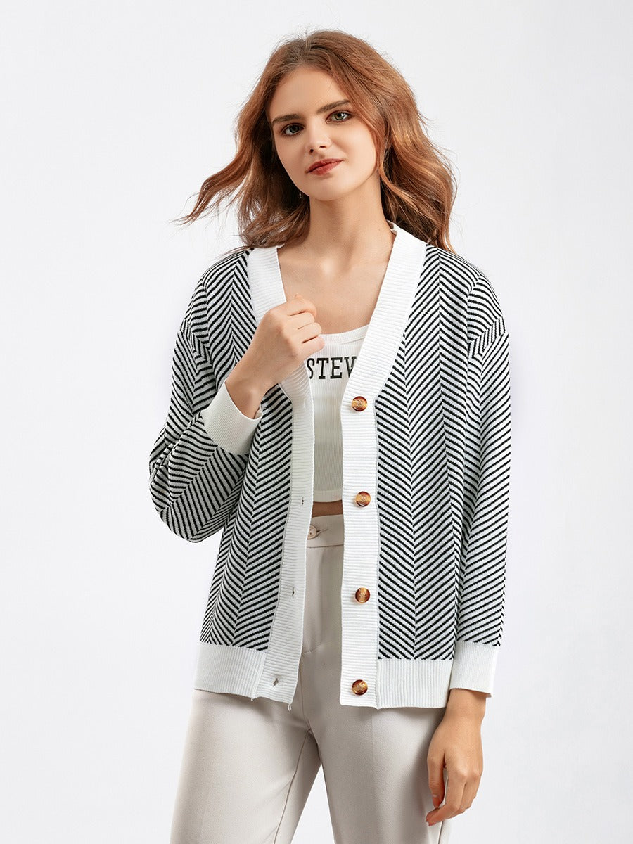 Women Tops Blue Knit Sweaters Love Heart Cardigan Female Chic V Neck Sweater