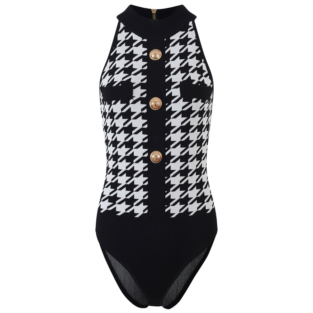 Luxury Designers Summer Clothes Vintage Lion Buttons Plaid Jumpsuit Women Sleeveless Sexy Outfits for Woman