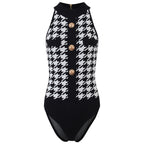 Luxury Designers Summer Clothes Vintage Lion Buttons Plaid Jumpsuit Women Sleeveless Sexy Outfits for Woman
