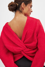 Deep V-cross backless sexy knitted sweater reversible pullover sweater