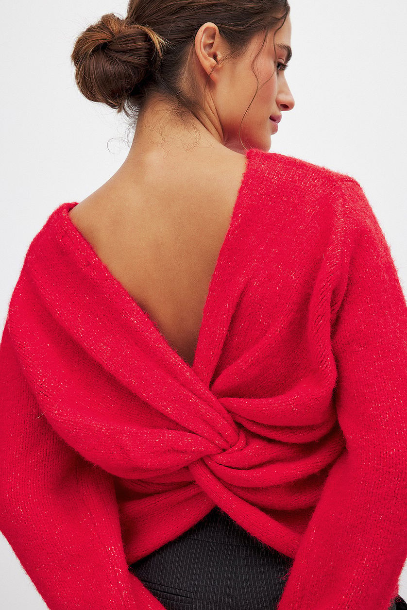 Deep V-cross backless sexy knitted sweater reversible pullover sweater
