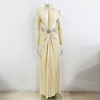 Waist hollow diamond inlaid elastic long dress
