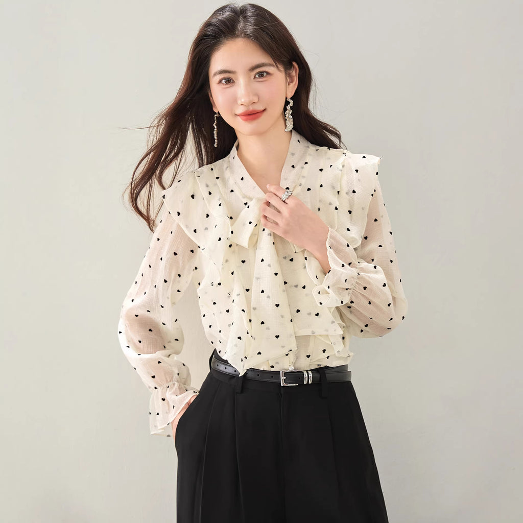 Chiffon Blouse Women's Spring Autumn Winter Fashion Design Elegant Long Sleeve Shirt