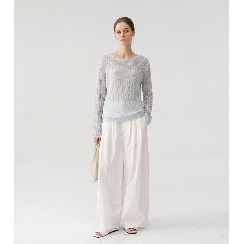 Lazy Textured Breathable Knit Openwork Cardigan, Light-Enhancing Loose Casual Top