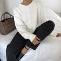 White Knit Cardigan Women's Vintage Shell Button Grey Wool Sweater Jacket Ins Style