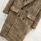 New Retro Herringbone Mohair Coat Women's Woolen Tweed Over The Knee Suit Collar Long Coat