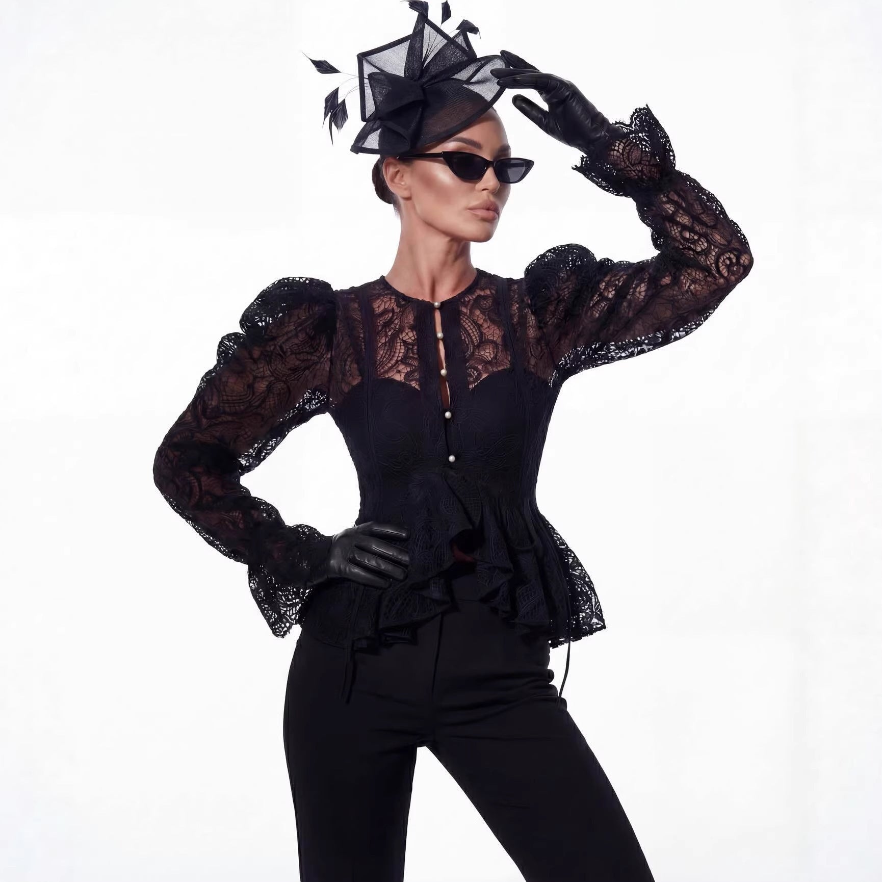 Round neck flared sleeves slim fit irregular shirt top