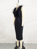 Women's High-end Light-luxury and Niche Bowtie Ostrich Hair Bandage Dress for Special Occasions