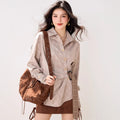 Thousand bird plaid waistband shirt for women's spring new design, retro loose long sleeved shirt top