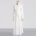 Two piece set of three-dimensional embroidery design jacket with high waist and pleated skirt