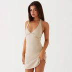 Pure Color Halter Design Tied Sexy Backless Charming Spicy Girl Style Dress