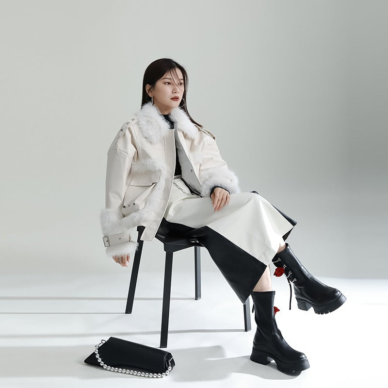 Increasingly Designer Small Fur One Piece Coat Women Fashion New Irregular Cotton Clothes in Autumn and Winter