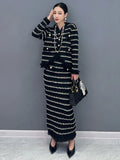 Temperament Women Two Piece Set Tassel V-neck Single Breasted Coat Light Luxury Female Skirt Autumn  New