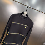 Small stand collar long sleeved multi zipper design waist cinching long dress