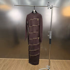 Small stand collar long sleeved multi zipper design waist cinching long dress