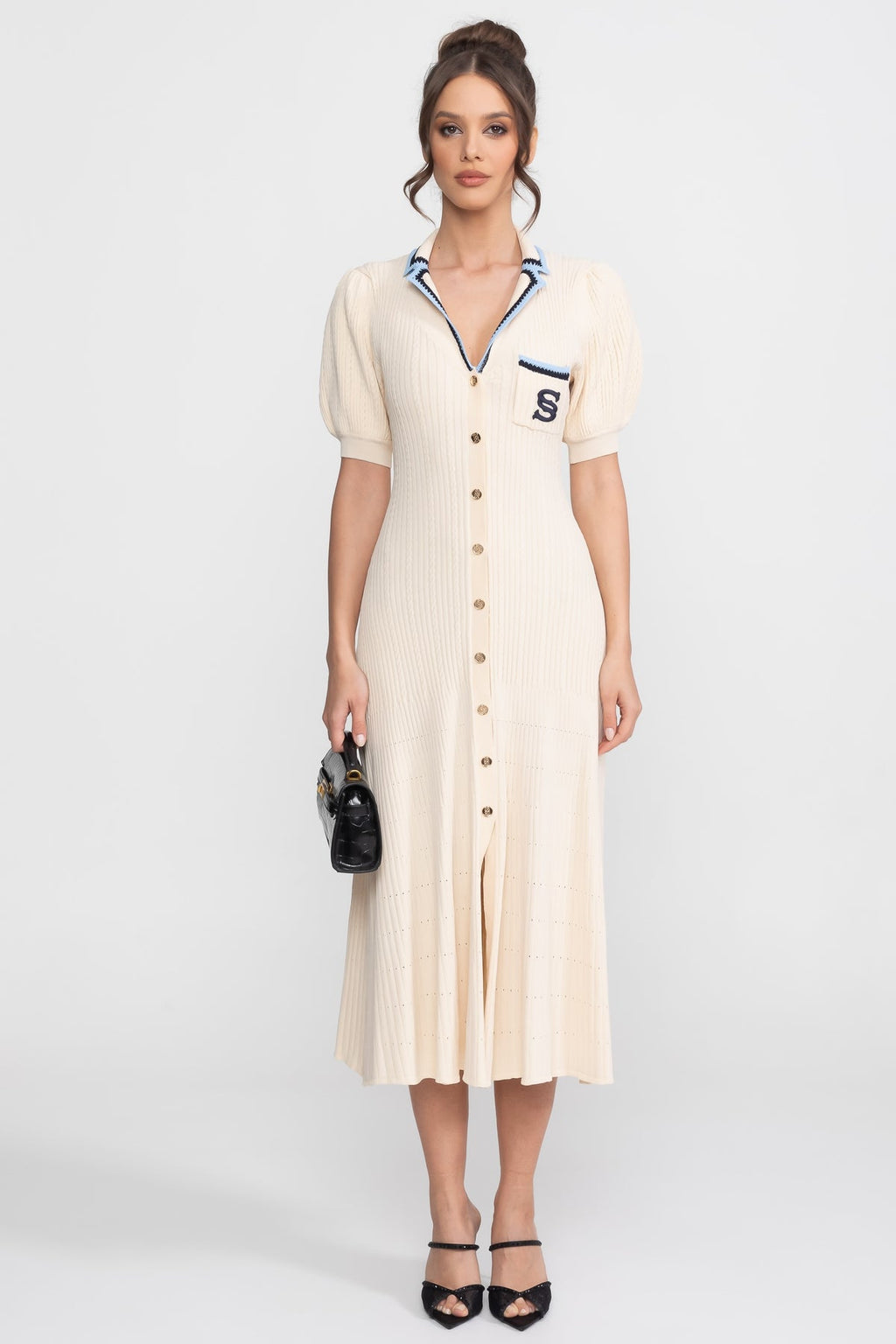 Knitted A-line polo dress
