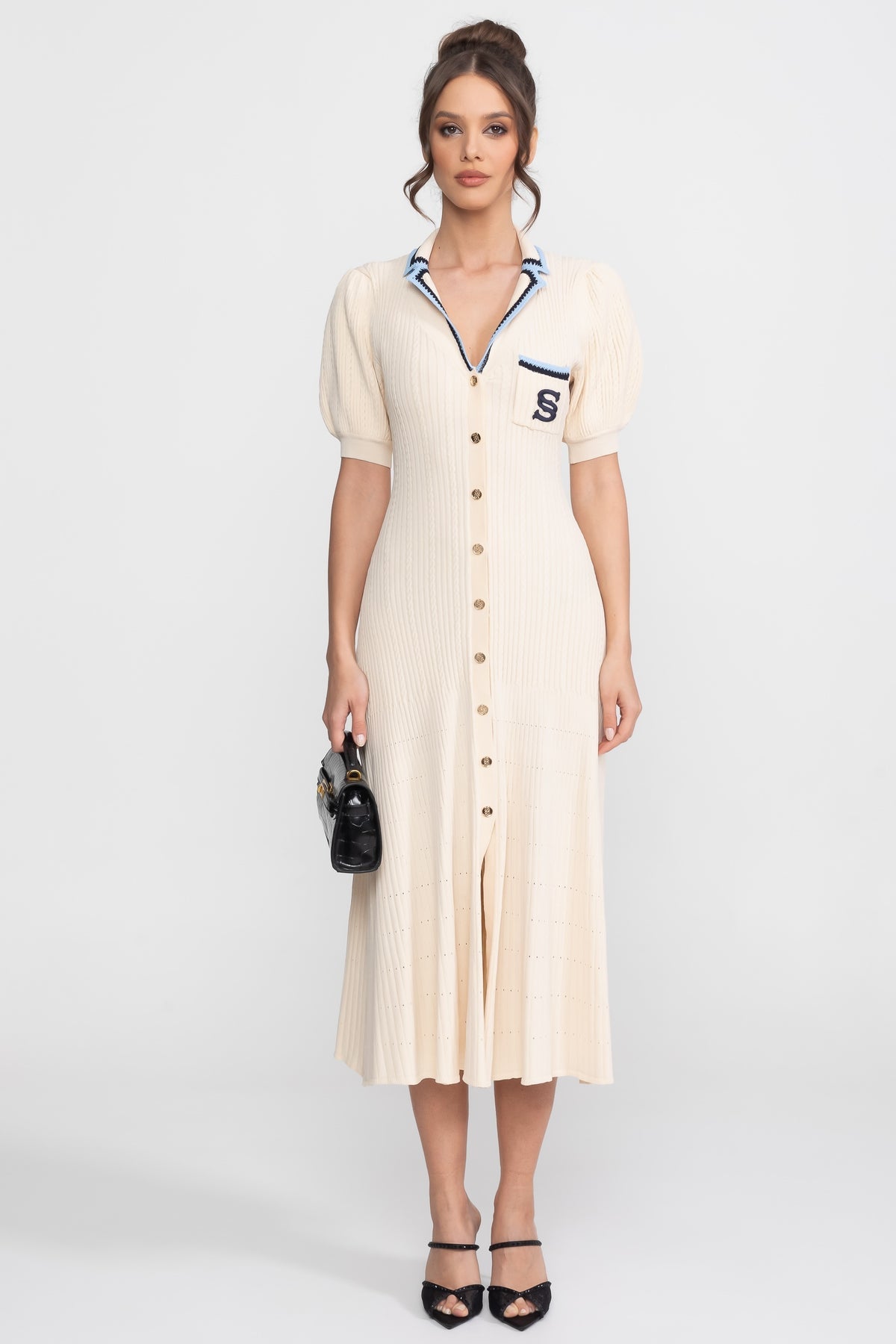 Knitted A-line polo dress