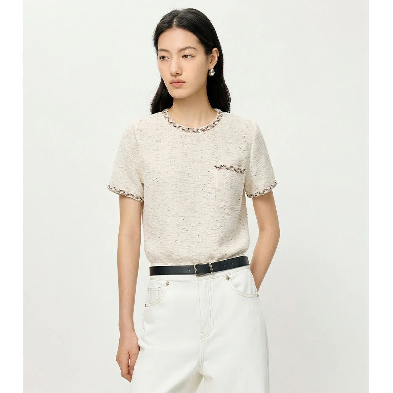 Chic Minimalist Round Neck Short Sleeve T-Shirt for WomenCasual Office Wear