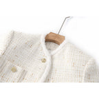 White woolen patchwork small stand up collar with lace up new socialite's light luxury jacket trendy top