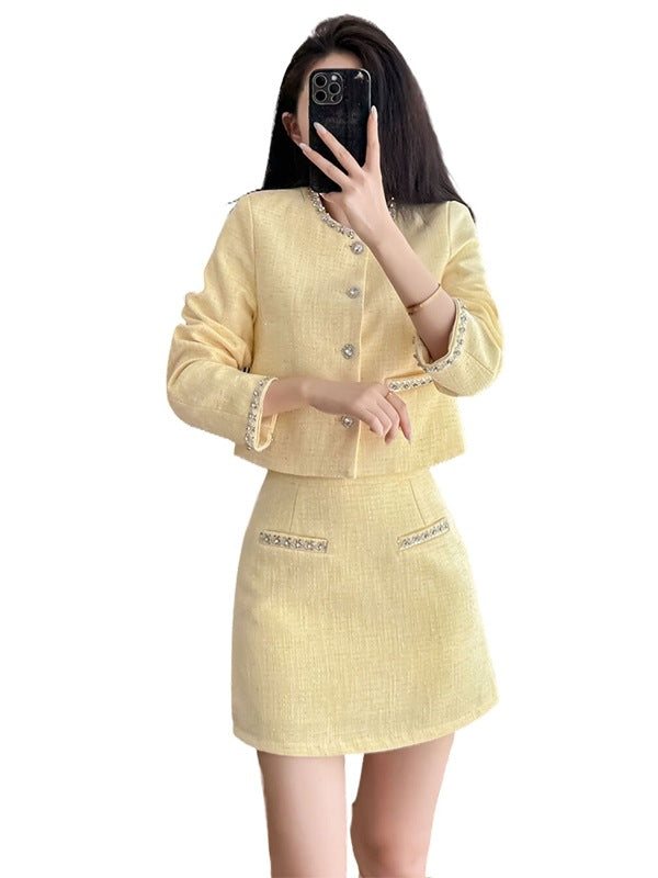 Chic Lady's Tweed Two-Piece Set, Elegant Knitwear Style Lightweight Luxury Outfit