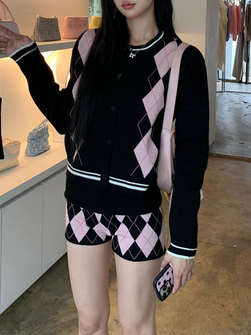Knitted Cardigan Women Outfit Top Outerwear Black Short Fitted Sweater Coat