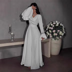 Elegant White Long Sleeve Fitted Wedding Dress Gown Loose Clothing