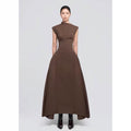 Solid Color Sleeveless A-Line Maxi Dress for Women, High Waist, Elegan