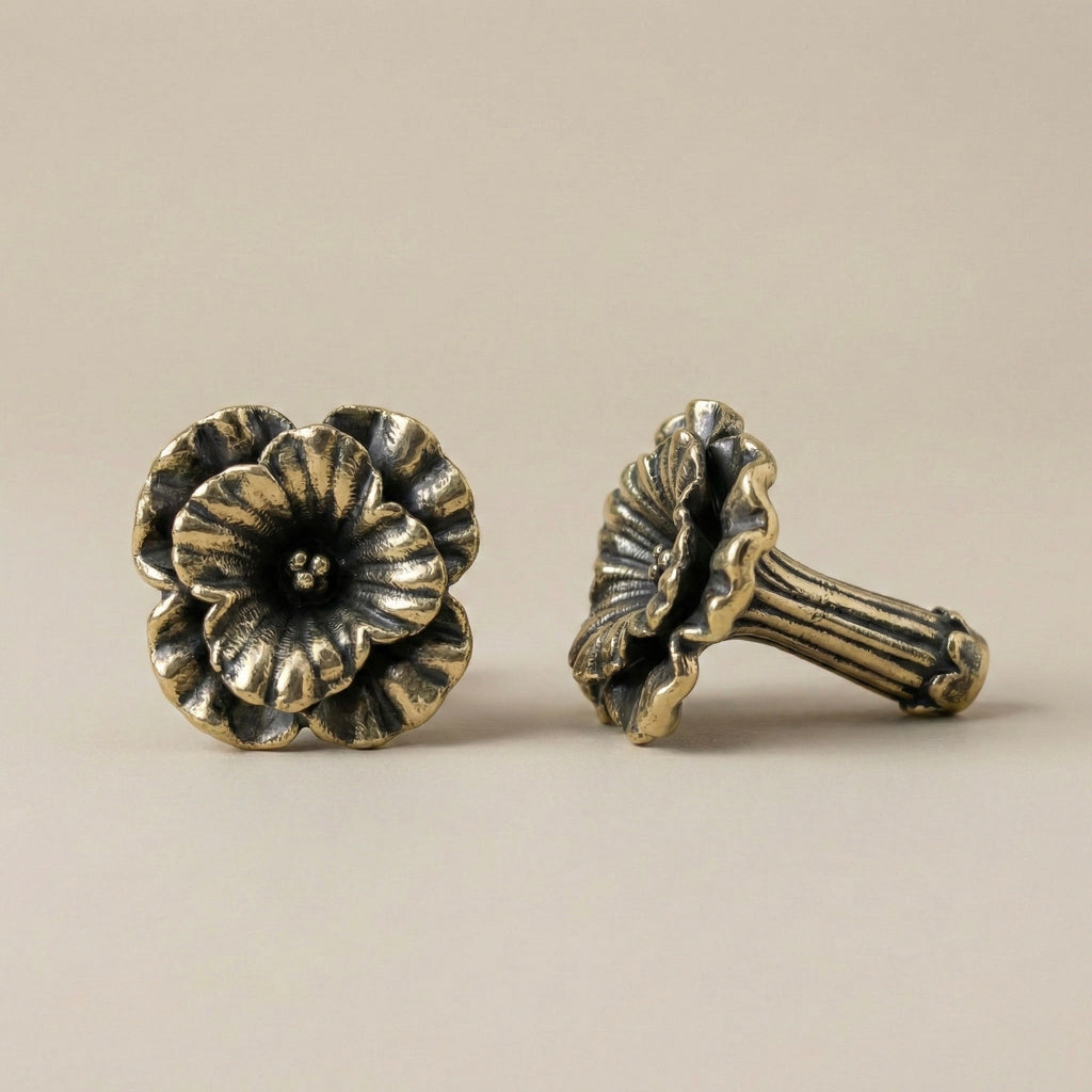 Antique Brass Flower Drawer Knobs