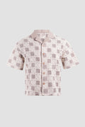 Flower Pattern Crochet Button Up Shirt