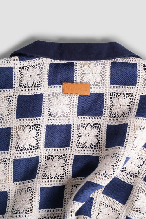 Flower Pattern Crochet Button Up Shirt