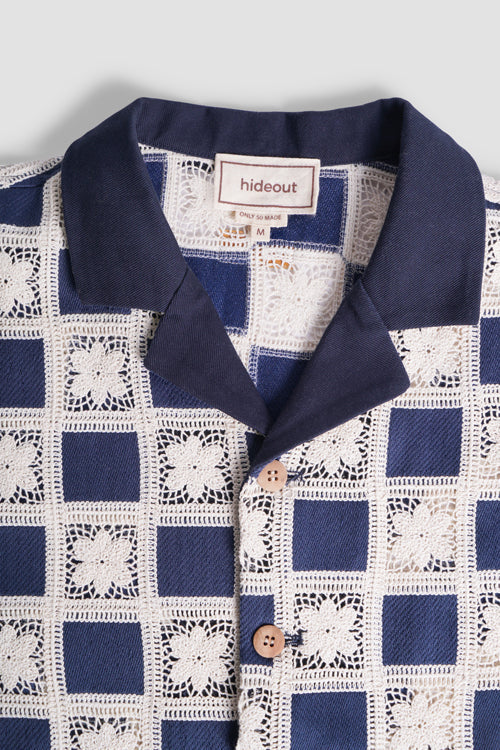Flower Pattern Crochet Button Up Shirt